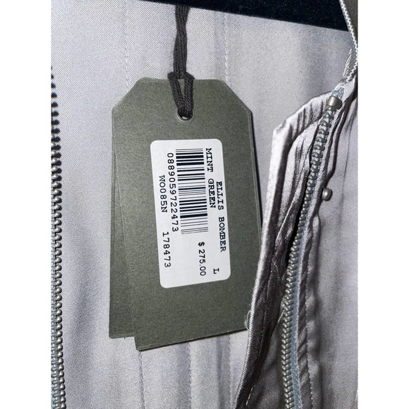 NWT All Saints Ellis ruched-sleeve Bomber Jacket Silver Grey Women Size Large - Picture 3 of 6